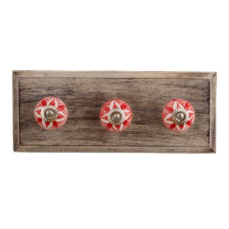 Red Net Ceramic Wooden Hooks